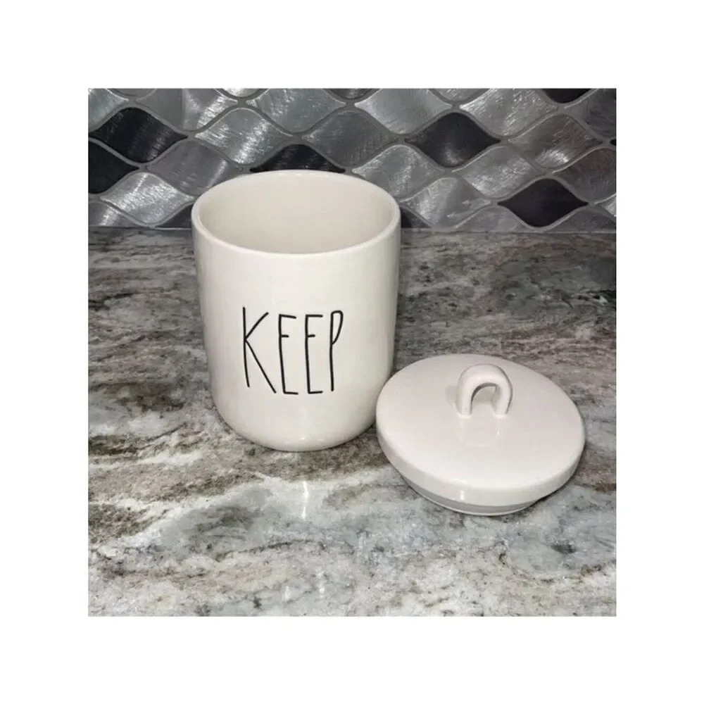Rae Dunn White Ceramic “Keep” Canister With Lid